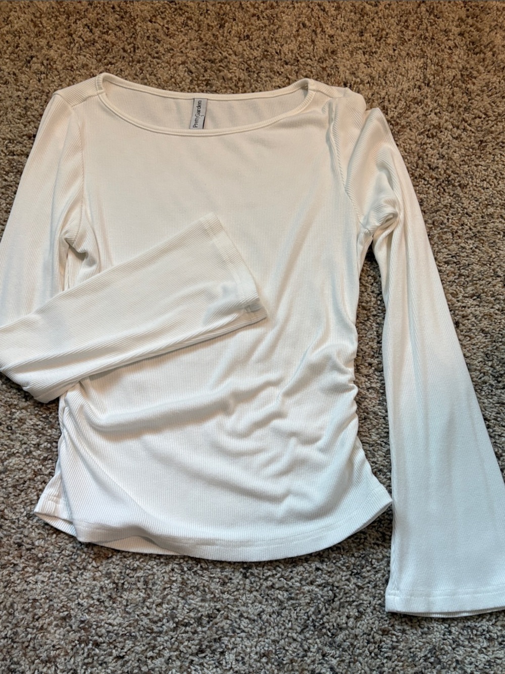 White Ribbed Long-Sleeve Boatneck Top